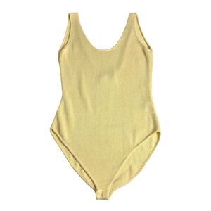 Zara Bodysuit Womens Large Yellow Knit Sweater Tank Sleeveless Cotton Viscose